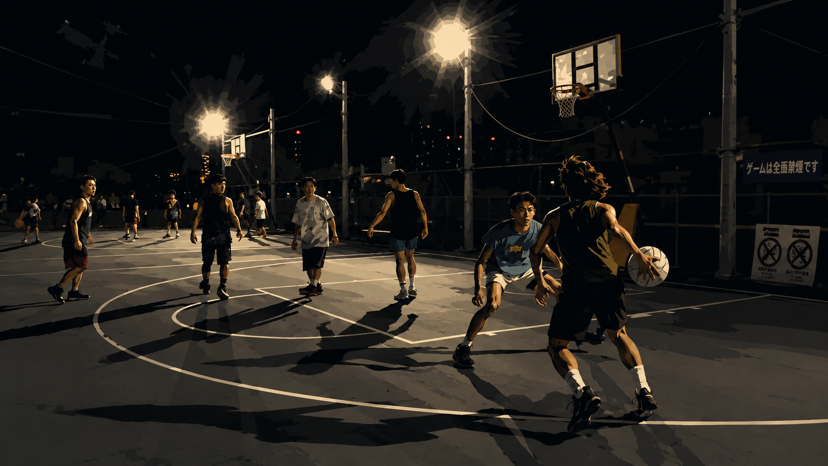 Night basketball court